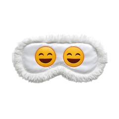 Funny emoji sleep mask for restful sleep and relaxation cute plush eye cover comfortable travel accessory on transparent background