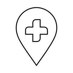Obraz premium Hospital Location Pointer Line Icon. Editable Stroke. Pin, Navigation, Direction, Marker Icons Vector Illustration