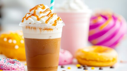 Iced Coffee with Whipped Cream and Caramel Drizzle