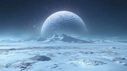 Icy Alien Moon Orbiting Gas Giant in a Dark Space