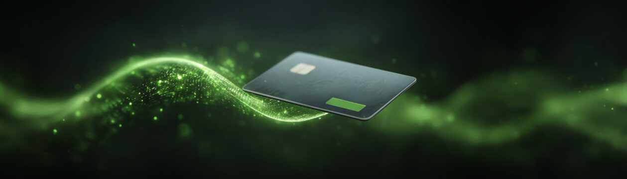 Smart payment card digital finance green wave futuristic glowing technology secure electronic banking innovation