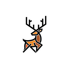 Modern geometric deer logo with bold lines, perfect for outdoor brands, hunting clubs, or wildlife-inspired design