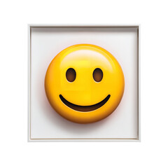 Yellow smiley face emoji in white frame happiness symbol social media expression positive emotion icon art on transparent background