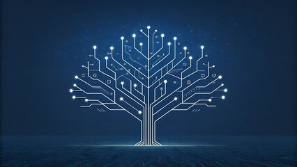 A vector tree silhouette on a blue background with a bright star and snowflakes, perfect for a magical Christmas or New Year's celebration