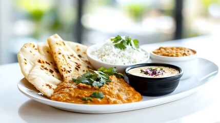 Indian Curry Platter with Naan and Rice