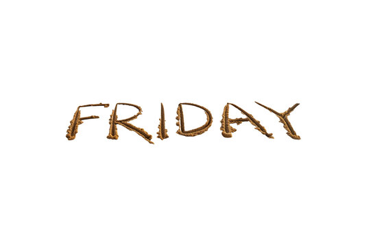 Friday written in sand isolated on transparent background