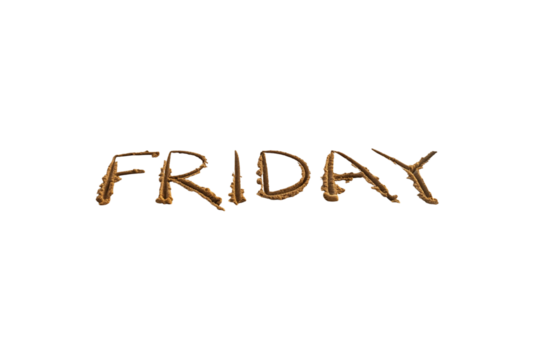 Friday written in sand isolated on transparent background