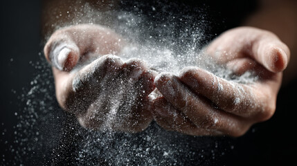 Fototapeta premium Stock photo of talcum powder on hands