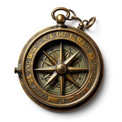 Vintage brass compass isolated on white background