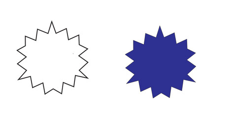 A comparison of a white outline starburst shape and a solid blue starburst shape on a white background