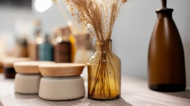 Natural cosmetic workshop in a cozy studio featuring eco-friendly products and handcrafted beauty items for sustainable living enthusiasts