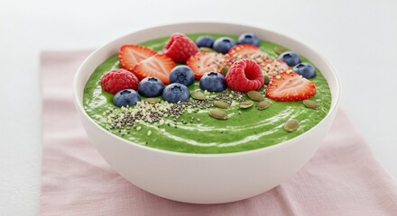 Delicious Green Smoothie Bowl Topped with Fresh Berries Seeds and Nuts