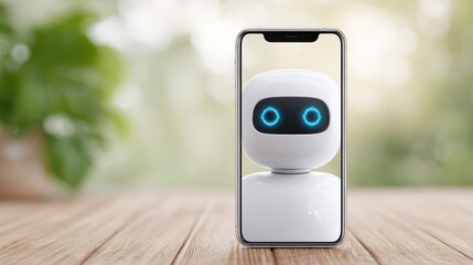 A futuristic concept of intelligent mobile applications. The convenience of having AI assist in data analysis and processing in any situation.