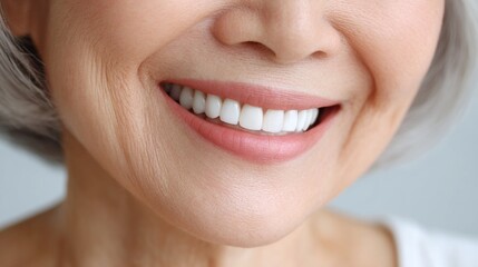 Fototapeta premium Close-up of elderly asian female smiling with healthy teeth
