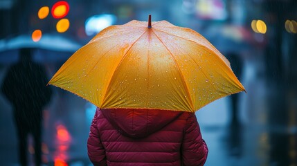 A simple design for an exhibition poster, photo of person holding umbrella in background. with subtle gradient background color from light gray to dark grey,