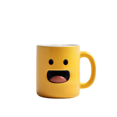 Yellow smiley face mug funny coffee cup novelty gift idea for tea and coffee drinkers home and office decor on transparent background