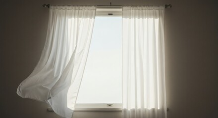 Sheer White Curtains Blowing in the Breeze by a Bright Window