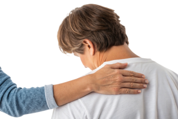 Woman receiving comforting shoulder touch isolated on transparent background