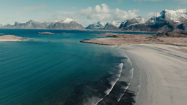 Yttersand Beach, Roren Viewpoint In Lofoten, Norway - Drone Shot