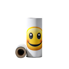 Smiley face emoji roll of paper for crafts and decoration on black background product photography on transparent background
