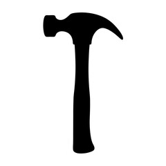 Silhouette of a traditional claw hammer against a stark white background