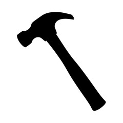 Dramatic silhouette of a claw hammer against a plain white background