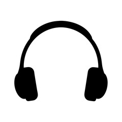 Stylized silhouette image of over ear headphones on white background