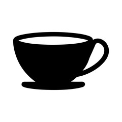 Simple Black Silhouette of a Coffee Cup with Saucer and Handle