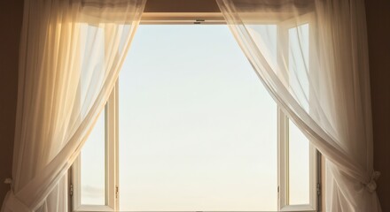 Serene Sunlight Through Sheer Curtains Open Window View Bright Day Home Decor