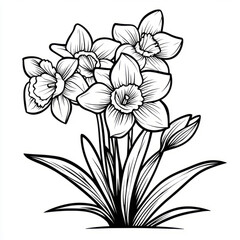 Obraz premium Black and white illustration of daffodil flowers.