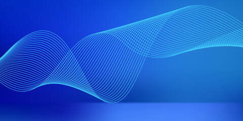Abstract blue gradient background with shining lines waves. Minimalist background for banner, poster, cover, brochure, flyer, website