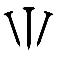 Three Black Nails Illustration Isolated on White Background Construction Concept