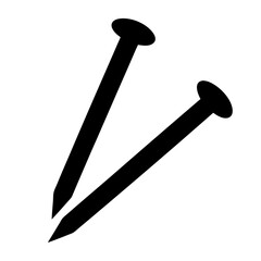 Simple Illustration of Two Black Nails on White Background Construction Fasteners