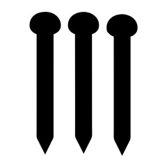 Three black nails lined up in a minimalist design on white background