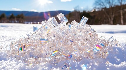 Iridescent Snowflakes Forming Letters In Winter Landscape