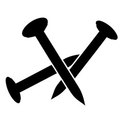 Two metal nails crossed over each other in a black silhouette style