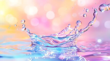 Iridescent Water Splash with Pastel Background