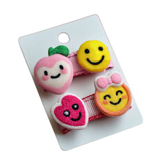 Cute hair clips for girls set of cartoon emoji hair accessories for kids and baby girls hair decorations on transparent background