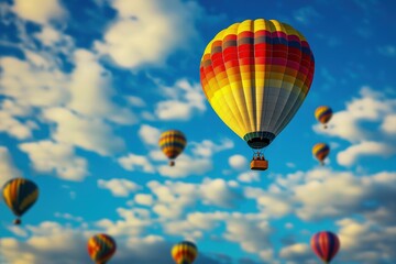 Obraz premium Aerial view of hot air balloons during sunrise flight