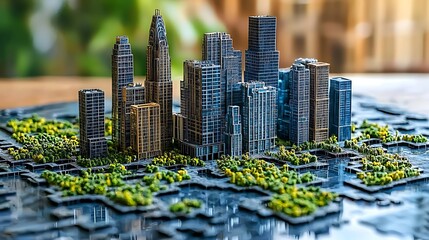 Isometric City Model Puzzle: Detailed Miniature Metropolis