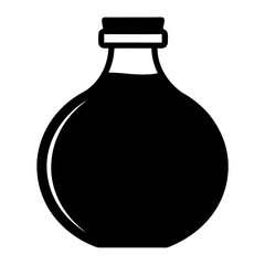 A silhouetted vintage potion bottle, filled with a dark liquid substance