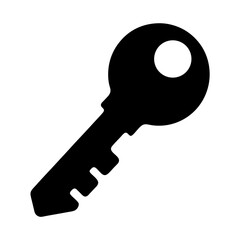 Simple Black Key Silhouette on White Background for Security and Access