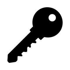 Simple and modern door key silhouette with round head and jagged edge