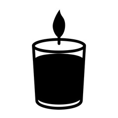 Simple graphic of a lit candle in a container on a white background