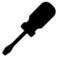 Black silhouette of a standard slotted screwdriver on a white background
