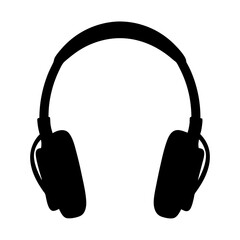 Sleek silhouette illustration of over ear headphones against a white background