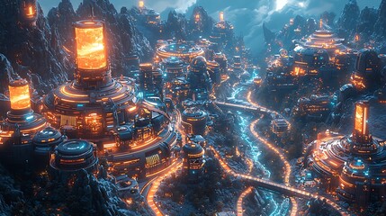 Isometric Cyberpunk Cityscape at Night
