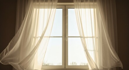 Sheer Curtains Blowing in the Breeze Sunlight Through Window Home Interior
