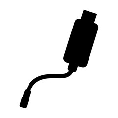 Simple Silhouette of an Electronic USB Cable and Plug on White Background