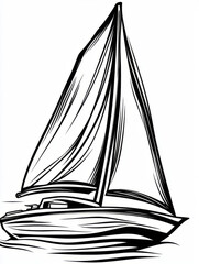 Illustration of a sailboat in black and white line art.